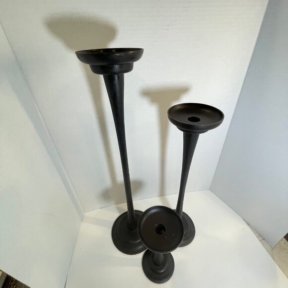 Set Of 3 Black Cast Iron Pottery Barn Candle Holders - Picture 3 of 12